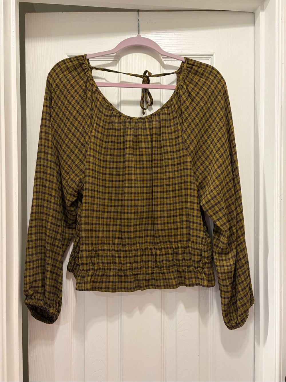 Madewell Mustard Plaid Peasant Blouse